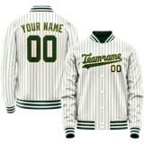 Custom White Kelly-Green Kelly Green Pinstripe Varsity Letterman Jacket
