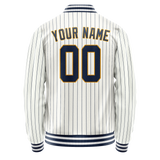Custom White Purple Purple Pinstripe Varsity Letterman Jacket JA02240617JC477