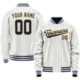 Custom White Purple Purple Pinstripe Varsity Letterman Jacket