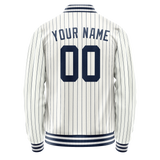 Custom White Navy Navy Pinstripe Varsity Letterman Jacket JA02240617JC478