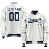 Custom White Navy Navy Pinstripe Varsity Letterman Jacket