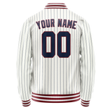 Custom White Royal Royal Pinstripe Varsity Letterman Jacket JA02240617JC479