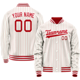 Custom White Red Red Pinstripe Varsity Letterman Jacket