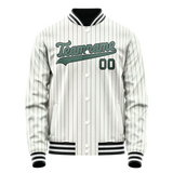 Custom White Teal Teal Pinstripe Varsity Letterman Jacket JA02240617JC480