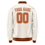 Custom White Orange Orange Pinstripe Varsity Letterman Jacket JA02240617JC483