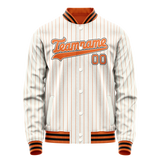 Custom White Orange Orange Pinstripe Varsity Letterman Jacket JA02240617JC483