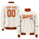 Custom White Orange Orange Pinstripe Varsity Letterman Jacket