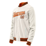 Custom White Orange Orange Pinstripe Varsity Letterman Jacket JA02240617JC483