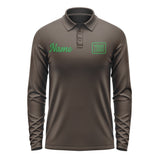 Custom Brown Emerald Green Long Sleeve Polo Shirt