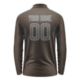 Custom Brown Dark Grey Long Sleeve Polo Shirt