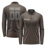 Custom Brown Dark Grey Long Sleeve Polo Shirt