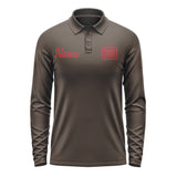 Custom Brown Red Long Sleeve Polo Shirt