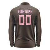 Custom Brown Light Pink Long Sleeve Polo Shirt