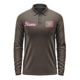 Custom Brown Light Pink Long Sleeve Polo Shirt