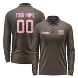 Custom Brown Light Pink Long Sleeve Polo Shirt