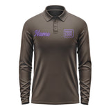 Custom Brown Light Purple Long Sleeve Polo Shirt