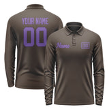 Custom Brown Light Purple Long Sleeve Polo Shirt