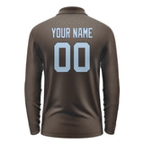 Custom Brown Light Blue Long Sleeve Polo Shirt