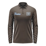 Custom Brown Light Blue Long Sleeve Polo Shirt