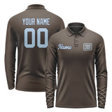 Custom Brown Light Blue Long Sleeve Polo Shirt