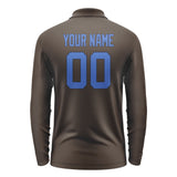 Custom Brown Sky Blue Long Sleeve Polo Shirt