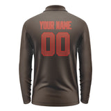 Custom Brown Coral Red Long Sleeve Polo Shirt