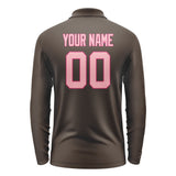 Custom Brown Light Pink Long Sleeve Polo Shirt