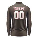 Custom Brown White Long Sleeve Polo Shirt