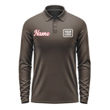 Custom Brown White Long Sleeve Polo Shirt