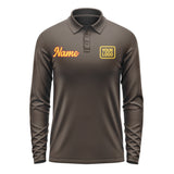 Custom Brown Gold Long Sleeve Polo Shirt