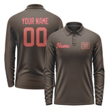 Custom Brown Copper Rose Long Sleeve Polo Shirt