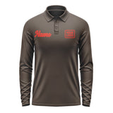 Custom Brown Orange Red Long Sleeve Polo Shirt