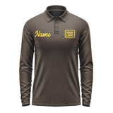 Custom Brown Gold Long Sleeve Polo Shirt