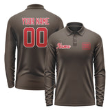 Custom Brown Red Long Sleeve Polo Shirt
