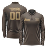 Custom Brown Light Khaki Long Sleeve Polo Shirt