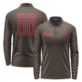 Custom Brown Crimson Red Long Sleeve Polo Shirt