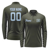 Custom Olive Light Blue Long Sleeve Polo Shirt