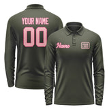 Custom Olive Light Pink Long Sleeve Polo Shirt