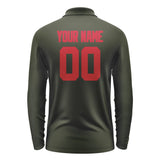 Custom Olive Red Long Sleeve Polo Shirt