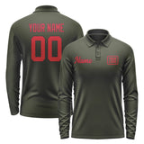 Custom Olive Red Long Sleeve Polo Shirt