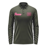 Custom Olive Pink Long Sleeve Polo Shirt
