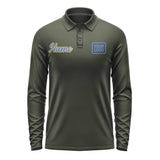 Custom Olive Sky Blue Long Sleeve Polo Shirt