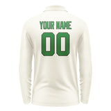 Custom Cream Emerald Green Long Sleeve Polo Shirt