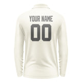 Custom Cream Dark Grey Long Sleeve Polo Shirt