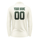 Custom Cream Dark Green Long Sleeve Polo Shirt