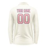 Custom Cream Light Pink Long Sleeve Polo Shirt