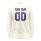 Custom Cream Light Purple Long Sleeve Polo Shirt