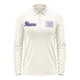 Custom Cream Light Purple Long Sleeve Polo Shirt