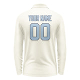Custom Cream Light Blue Long Sleeve Polo Shirt