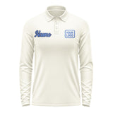Custom Cream Sky Blue Long Sleeve Polo Shirt